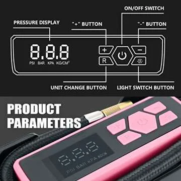 ‎DNA MOTORING TOOLS-00212 Pink 12V DC Digital Tire Inflator Portable Air Compressor with Pressure Gauge for Cars, Bicycles, Motorcycles,Balls