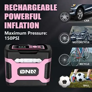‎DNA MOTORING TOOLS-00212 Pink 12V DC Digital Tire Inflator Portable Air Compressor with Pressure Gauge for Cars, Bicycles, Motorcycles,Balls
