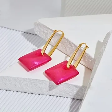 Vibrant Magenta Square Dangle Earrings for Women