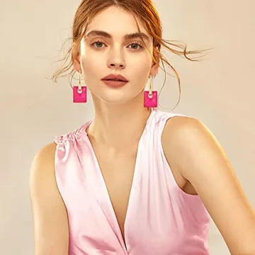 Vibrant Magenta Square Dangle Earrings for Women