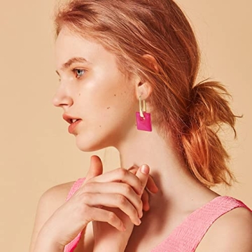 Vibrant Magenta Square Dangle Earrings for Women