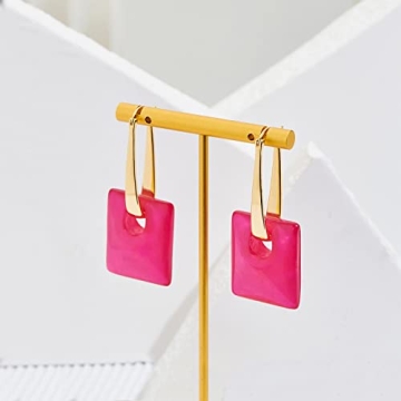 Vibrant Magenta Square Dangle Earrings for Women