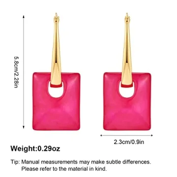 Vibrant Magenta Square Dangle Earrings for Women