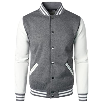 HOOD CREW Men's Varsity Baseball Jacket - Dark Grey XL | Stylish Cotton Blend