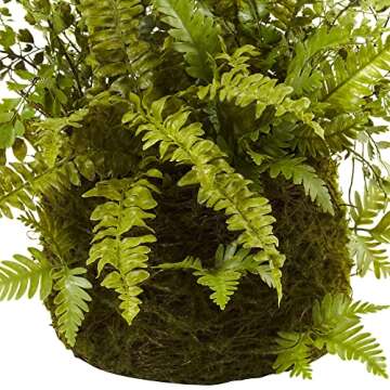 Nearly Natural Mixed Fern with Twig and Moss Basket