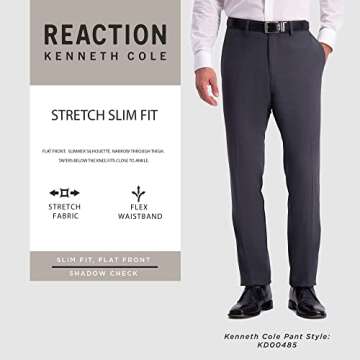 Kenneth Cole REACTION Men's Slim Fit Fashion Patterned Dress Pant, Charcoal, 32W x 32L