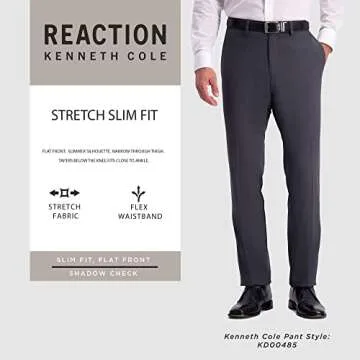 Kenneth Cole REACTION Men's Slim Fit Fashion Patterned Dress Pant, Charcoal, 32W x 32L