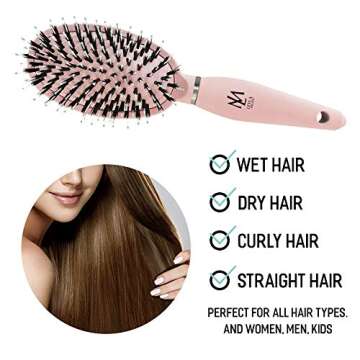 Leyla Milani Hair Detangler Brush - Miracle Brush Human Hair Brushes for Sensitive Scalp, Gentle Detangling, Shine, Volumizing, Nylon Boar Bristle, Best Paddle Brush for Women, Men, Kids (Pink)