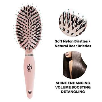 Leyla Milani Hair Detangler Brush - Miracle Brush Human Hair Brushes for Sensitive Scalp, Gentle Detangling, Shine, Volumizing, Nylon Boar Bristle, Best Paddle Brush for Women, Men, Kids (Pink)