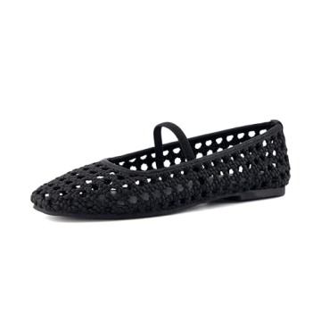 CUSHIONAIRE Women's Weavy Squared Toe Woven Ballet Flat, +Memory Foam, Wide Widths Available Black 9...