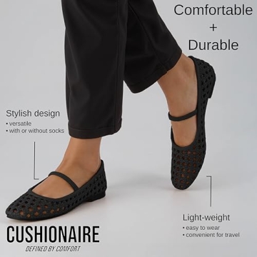 CUSHIONAIRE Women's Weavy Squared Toe Woven Ballet Flat, +Memory Foam, Wide Widths Available Black 9.5W