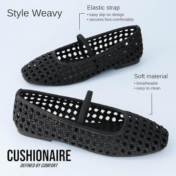 CUSHIONAIRE Women's Weavy Squared Toe Woven Ballet Flat, +Memory Foam, Wide Widths Available Black 9.5W