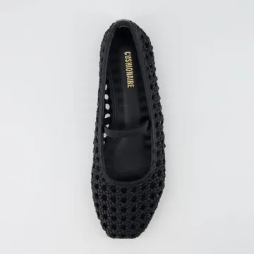 CUSHIONAIRE Women's Weavy Squared Toe Woven Ballet Flat, +Memory Foam, Wide Widths Available Black 9.5W
