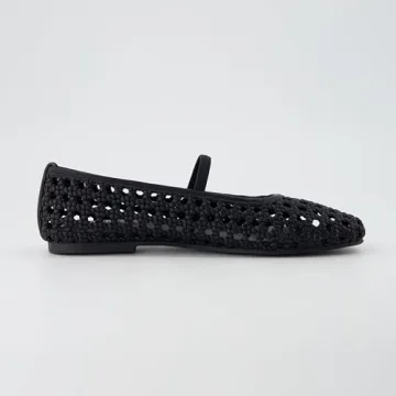 CUSHIONAIRE Women's Weavy Squared Toe Woven Ballet Flat, +Memory Foam, Wide Widths Available Black 9.5W