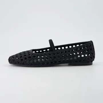 CUSHIONAIRE Women's Weavy Squared Toe Woven Ballet Flat, +Memory Foam, Wide Widths Available Black 9.5W
