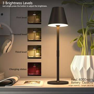 Timjorman Modern LED Cordless Table Lamp - 4000mAh Rechargeable Battery, Minimalist Design, Khaki