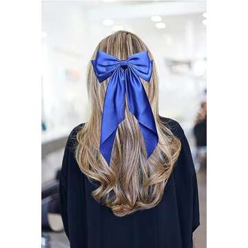 Furling Pompoms Satin Bow Barrettes with Long Tails - Purple and Yellow - Pack of 2 Hair Accessories for Women