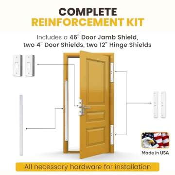 Door Armor MAX - Door Reinforcement Kit for Anti Kick Front Door Security, 5-Piece Door Reinforcement Plate for Door Jamb & Door Frame, Made in USA Home Security - White