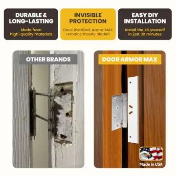 Door Armor MAX - Door Reinforcement Kit for Anti Kick Front Door Security, 5-Piece Door Reinforcement Plate for Door Jamb & Door Frame, Made in USA Home Security - White