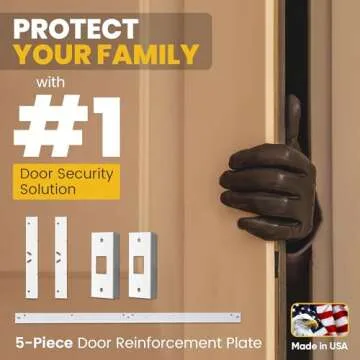 Door Armor MAX - Door Reinforcement Kit for Anti Kick Front Door Security, 5-Piece Door Reinforcement Plate for Door Jamb & Door Frame, Made in USA Home Security - White