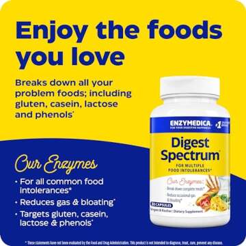 Enzymedica Digest Spectrum, Digestive Enzymes for Multiple Food Intolerances, Offers Fast-Acting Gas & Bloating Relief, 30 Count