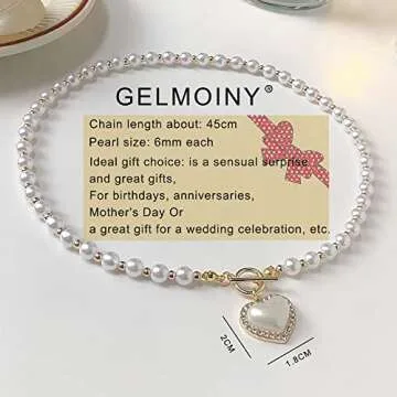 GELMOINY Pearl Necklaces for Women，6mm Faux Pearl Necklace，14K Gold Plated Heart Pearl Necklace,Fashion Accessories is Perfect for any Occasion It's a Dainty Pearl Necklace