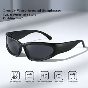 Dollger Trendy Wrap Around Sunglasses Women men Y2k Fashion Sporty Silver Shades Vintage Oval 90s Fu...