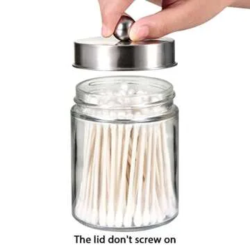 Amolliar Apothecary Jars Bathroom Vanity Organizer -Countertop Canister Jar with Storage Lid - Qtip Dispenser Holder Glass for Qtips,Cotton Swabs,Makeup Sponges ,Hair Band - Brushed Nickel (1 Pack)
