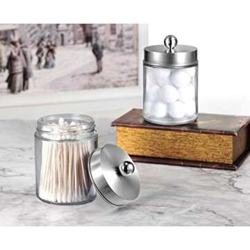 Amolliar Apothecary Jars Bathroom Vanity Organizer -Countertop Canister Jar with Storage Lid - Qtip Dispenser Holder Glass for Qtips,Cotton Swabs,Makeup Sponges ,Hair Band - Brushed Nickel (1 Pack)