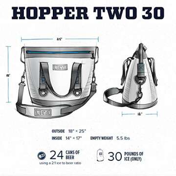 YETI Hopper Two 30 Portable Cooler, Fog Gray/Tahoe Blue