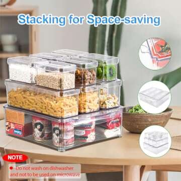 KUMD 10 Pack Fridge Organizer, Stackable Refrigerator Organizer Bins with Lids, BPA-Free Produce Fru...
