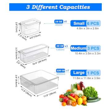 KUMD 10 Pack Fridge Organizer, Stackable Refrigerator Organizer Bins with Lids, BPA-Free Produce Fruit Storage Containers for Storage Clear for Kitchen, Food, Drinks, Vegetable Storage