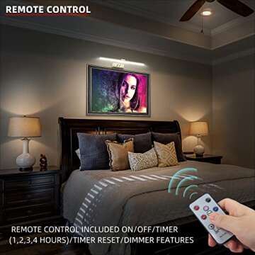 FUNCHDAY Picture Light,5000mAh Battery Operated Picture Light for Wall,Wireless Remote Painting Light with Timer and Dimmable,16”Metal Art Light for Display,Artwork,Portrait,Gallery-Antique Brass