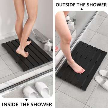 Domax Wooden Bamboo Bath Shower Mat- Non-Slip Waterproof Large Bathroom Floor Mat for Indoor Outdoor...