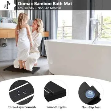 Domax Wooden Bamboo Bath Shower Mat- Non-Slip Waterproof Large Bathroom Floor Mat for Indoor Outdoor (Black, 21.26 x 14.17 x 1.3 Inches)