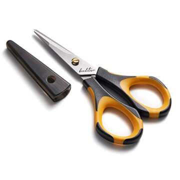 Beaditive Precision Craft Scissors - Stainless Steel Paper Crafting Scissors With Safety Cap - Ultra Sharp Blades & Non-Slip TPR Handles - Adult & Kid Scrapbooking Scissors For Home, Office, School