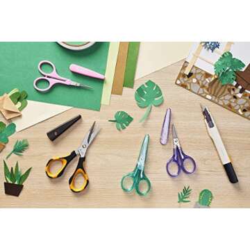 Beaditive Precision Craft Scissors - Stainless Steel Paper Crafting Scissors With Safety Cap - Ultra Sharp Blades & Non-Slip TPR Handles - Adult & Kid Scrapbooking Scissors For Home, Office, School