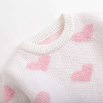Curipeer Baby Girls Cute Heart-Print Pullover Sweater Turtleneck Longsleeve Thick Warm Knitted Sweater for Baby Girls 6-12 Months