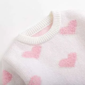 Curipeer Baby Girls Cute Heart-Print Pullover Sweater Turtleneck Longsleeve Thick Warm Knitted Sweater for Baby Girls 6-12 Months
