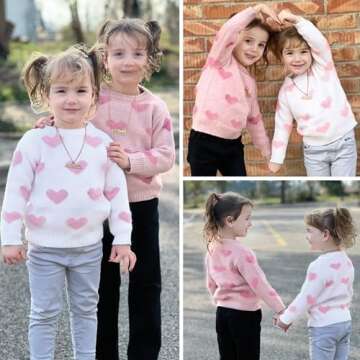 Curipeer Baby Girls Cute Heart-Print Pullover Sweater Turtleneck Longsleeve Thick Warm Knitted Sweater for Baby Girls 6-12 Months