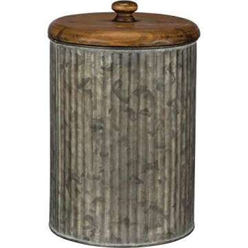 Primitives by Kathy Rustic Style Canisters, Set of 3, Galvanized Metal and Wood