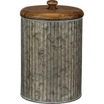 Primitives by Kathy Rustic Style Canisters, Set of 3, Galvanized Metal and Wood