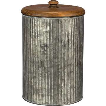 Primitives by Kathy Rustic Style Canisters, Set of 3, Galvanized Metal and Wood