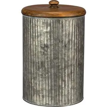 Primitives by Kathy Rustic Style Canisters, Set of 3, Galvanized Metal and Wood