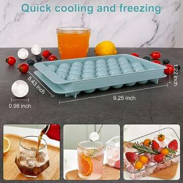 Ice Cube Trays with Lids for Freezer, 33 Sphere Ice Cube Tray with Easy Release for Iced Coffee or I...