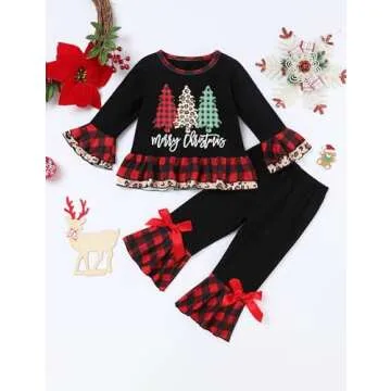 Sinda Christmas Outfits for Toddler Girls Merry Christmas Funny Letter Top Leopard Print Bell Bottom...
