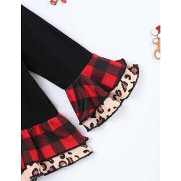 Sinda Christmas Outfits for Toddler Girls Merry Christmas Funny Letter Top Leopard Print Bell Bottom Pants Toddler Girl Christmas Clothes