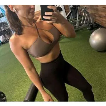 Aoxjox Women's Workout Sports Bras Jamie Deep V Fitness Backless Padded Training Gym Bra Yoga Crop Tank Top (Fudge Coffee, X-Small)