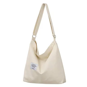 Covelin Women's Retro Large Size Canvas Shoulder Bag Hobo Crossbody Handbag Casual Tote Beige
