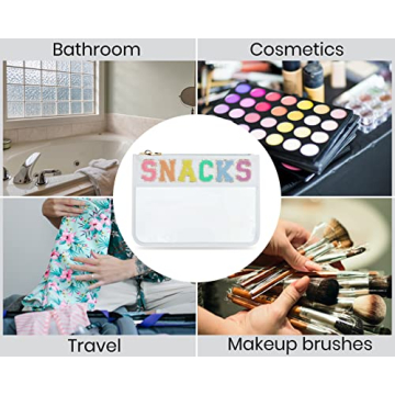 Sage Nation Chenille Letter Snack Pouch - PVC and Nylon Clear Snack Bag for Travel and Organization, Glitter Travel Bag With Zipper For Women and Children, White Snacks Bag, Chenille Letter Bag